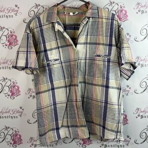 Almost heaven tshirt collar Casual Plaid Button-Down Shirt in Blue and Cream